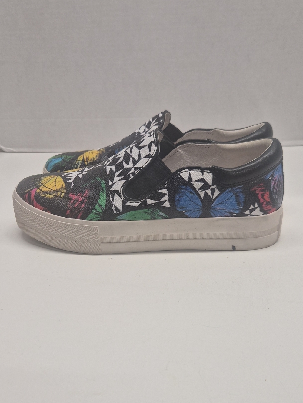 Ash Jam Leather Sneakers Slip On Platform Butterfly Print Shoes Black Size 9.5